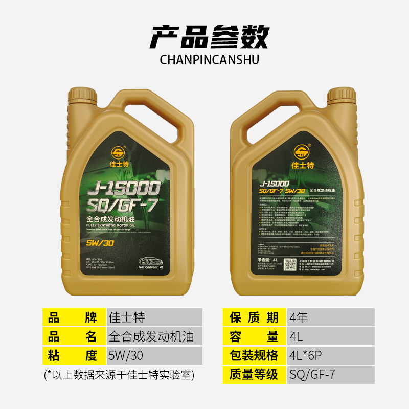 J-15000全合成发动机油 SQ/GF-7 5W/30 4L